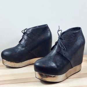 Jeffrey Campbell, Alexa, Black & Silver, Wedge Booties Size 7